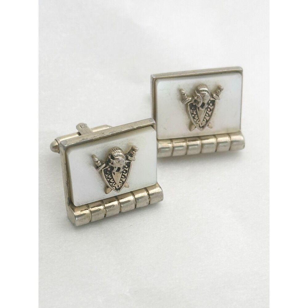 Vintage Coat of Arms Knight Cufflinks Mother of Pearl